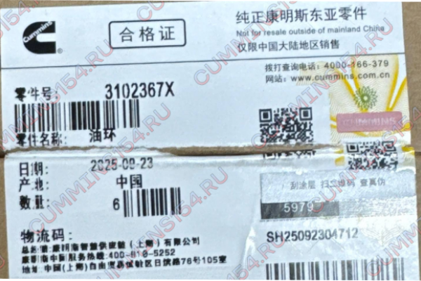 Кольцо поршневое маслосъемное Cummins M11  3102367X