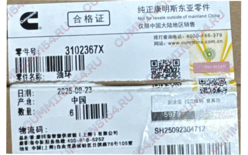 Кольцо поршневое маслосъемное Cummins M11  3102367X